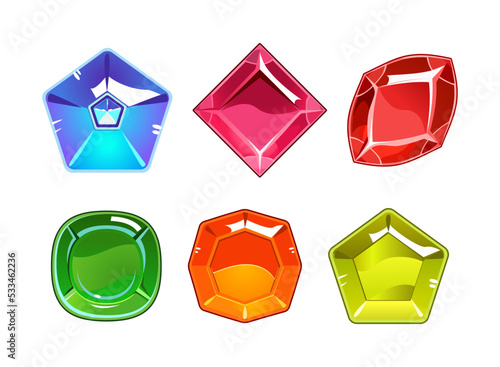 Set of colorful gem stones. Gems and jewel buttons for mobile app and game design cartoon vector illustration