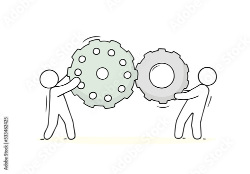 Teamwork concept with people holding gears
