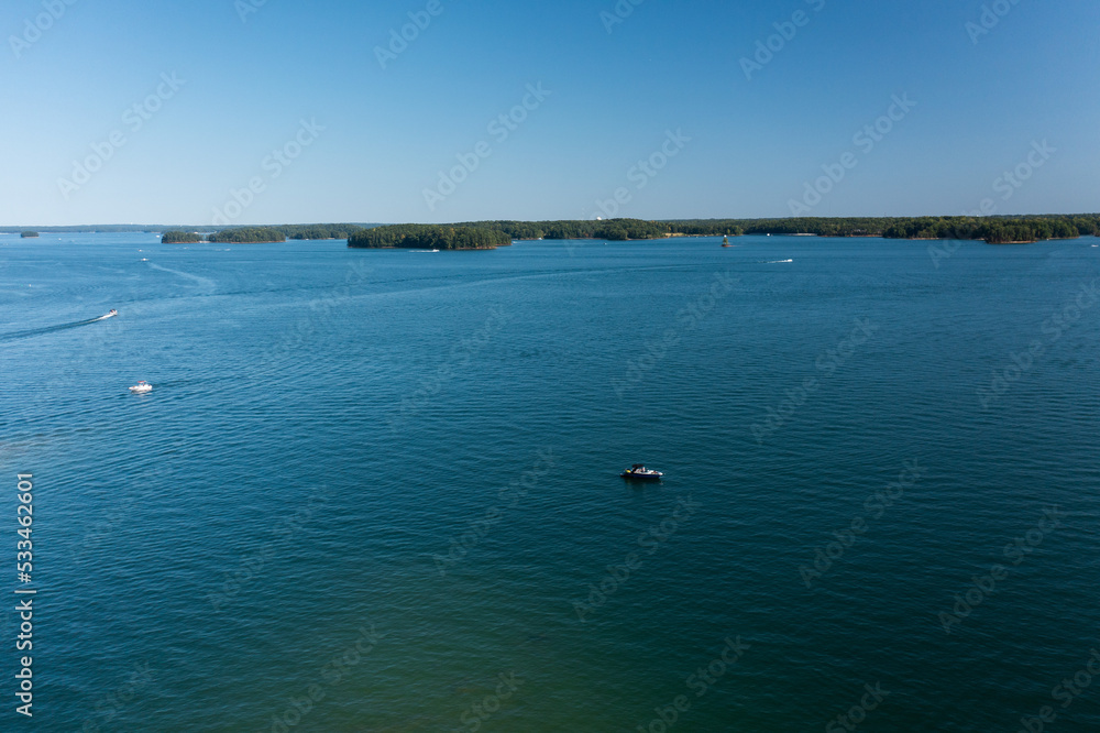 Panoramic aerial view of beautiful Lake Lanier a popular summer destination for water sports lover and a major source of water supply to Metro Atlanta, GA