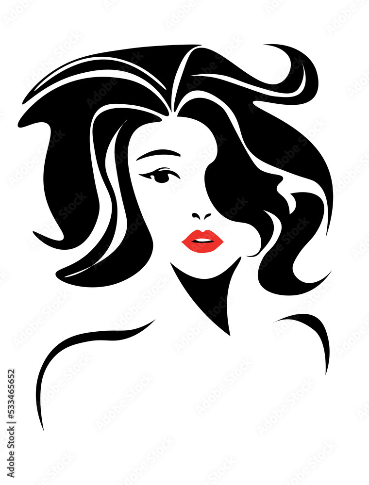 vector illustration, depicting the face of a beautiful woman with long ringlets vector illustration, depicting the face of a beautiful woman with long ringlets