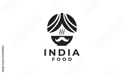 turban bowl mustache indian food icon design logo