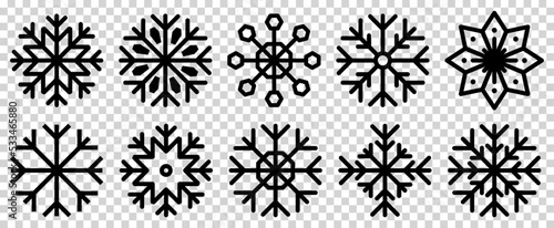Icon set of snowflakes. Outline symbols for mobile apps and website design.Vector illustration isolated on transparent background