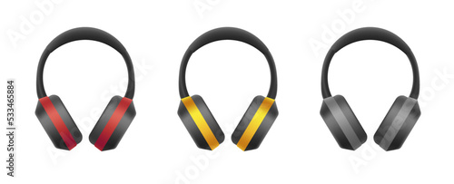 headphones 3d icom set, black with bright stripe