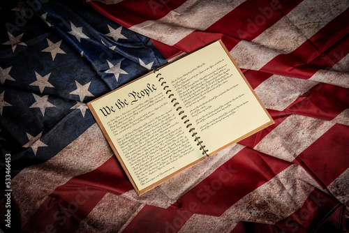 We the people, the beginning of the preamble to the United States constitution on vintage flag