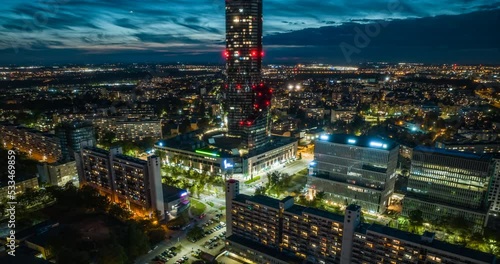 Wrocław night skyline drone hyperlapse 4K