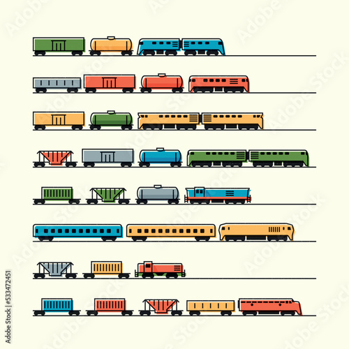 Railway rolling stock. Simple vector icons or illustrations