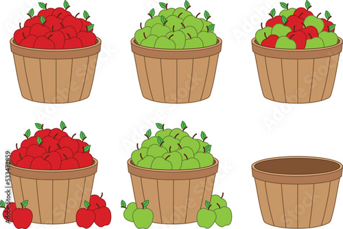Apple Picking Basket with Color Outlines Clipart