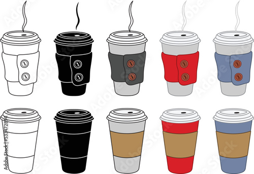Hot Drink Paper Cup Design with Cozy Clipart - Outline, Silhouette and Color