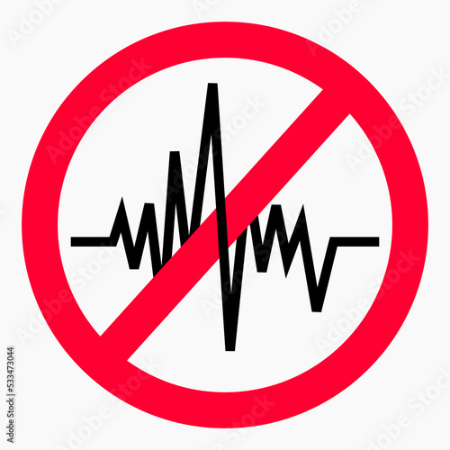 Noise ban. No noise. Volume ban. Keep quiet. Quiet. Silence. Vector icon.