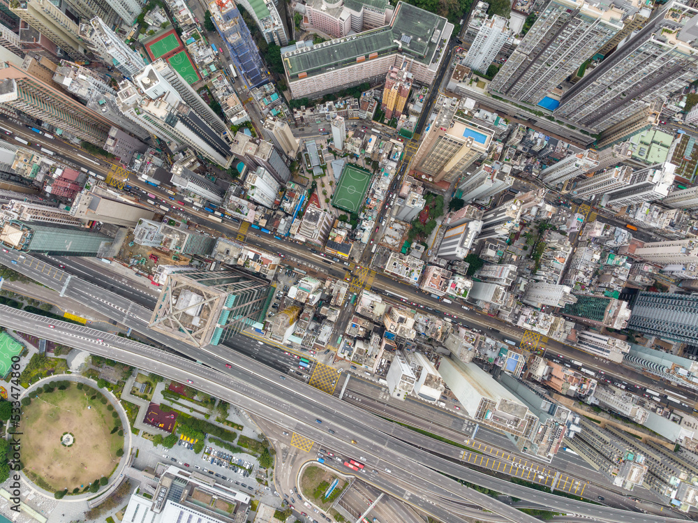 Top view of Hong Kong city