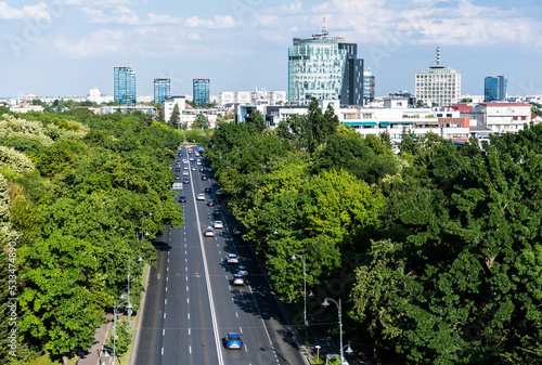 View of Bucharest with the Charles de Gaulle Plaza building and Romanian Television, the Floreasca area with the One United buildings and the Piata Victoriei with the Orange building. photo