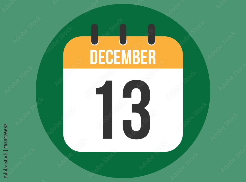 13 December green calendar vector. Calendar december with circle in background clear. 13 December green calendar vector. Calendar december with circle in background clear.