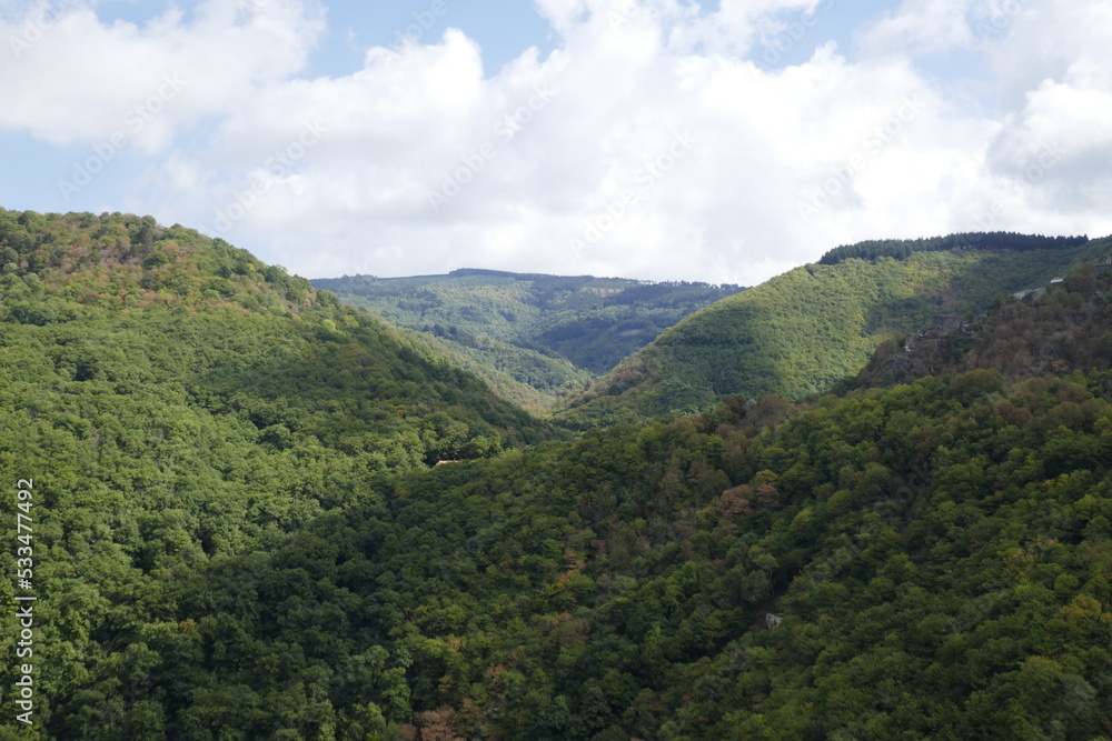 wooded hillsides in France