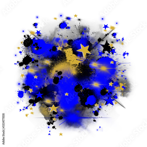 Blue, Gold, and Black Fun Airbrushed and Splatter Paint Background