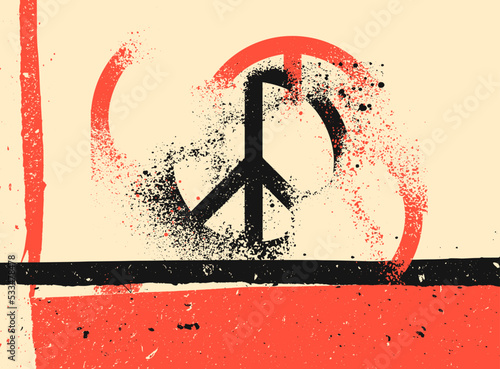 Antiwar peace pacifism destroyed sign splash vintage grunge style poster design. Retro vector illustration. photo