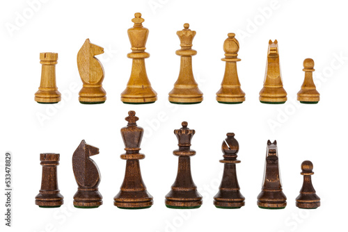 Obraz na płótnie Vintage wooden chess set pieces isolated.