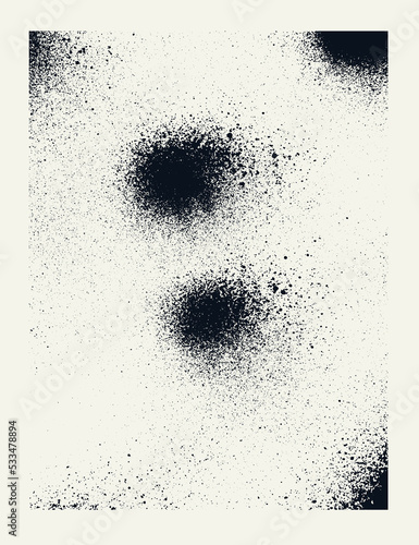 Monochrome black and white splash stains grunge textured abstract vector background.