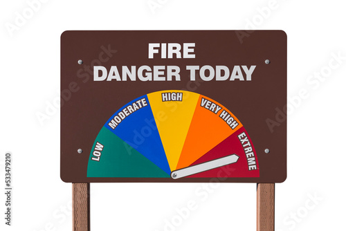 Extreme fire danger today sign isolated. photo