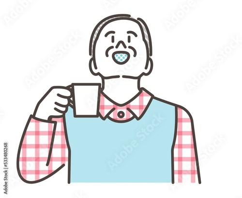 Senior man gargling to prevent corona infection and stay healthy [Vector illustration of upper body].