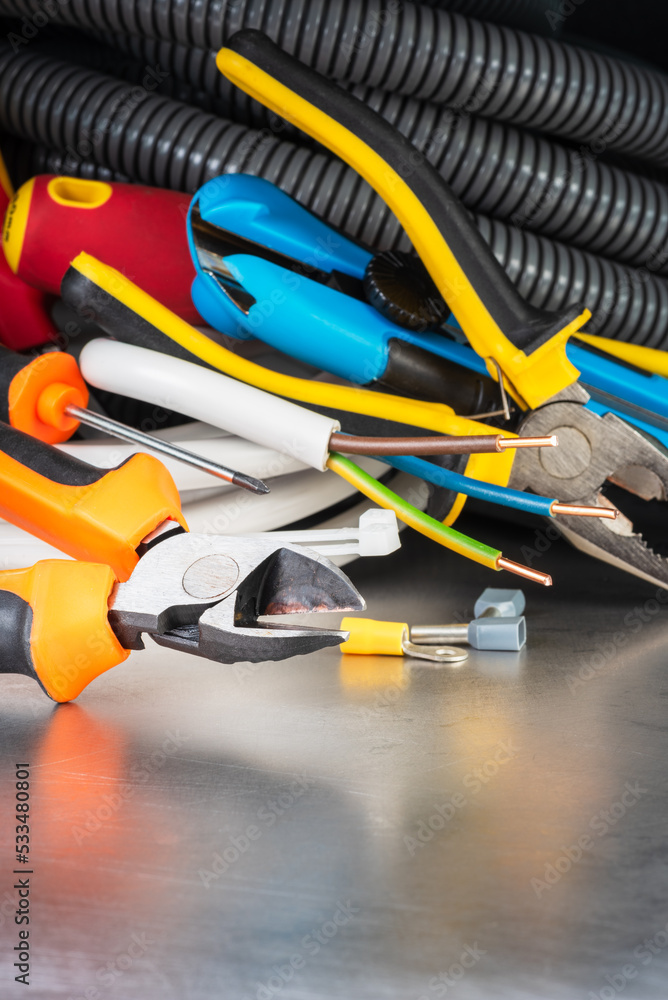 Tools and cable wires used in electrical installation