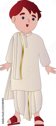 Vector graphic illustration. Indian Bengali man. Individually on a white background.