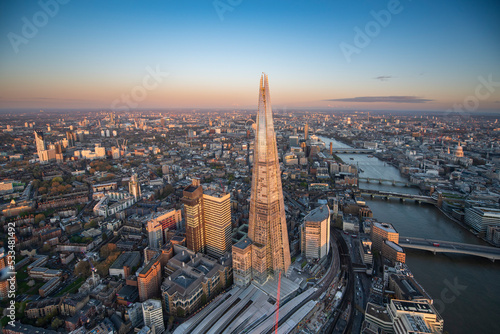 aerial view of the shard and london skyline at sunrise photo