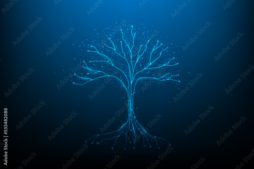 tree big data digital technology networker. online digital cloud storage.business innovation technology cyber polygon. artificial intelligence data in the future.vector illustration digital fantastic.