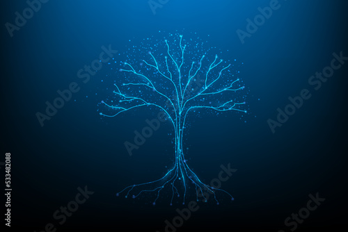 tree big data digital technology networker. online digital cloud storage.business innovation technology cyber polygon. artificial intelligence data in the future.vector illustration digital fantastic.