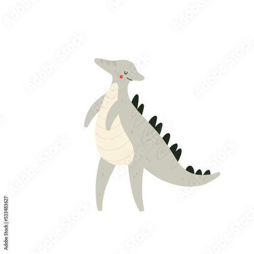 Cute parasaurolophus dinosaur. Funny dino character. Vector cartoon illustration.