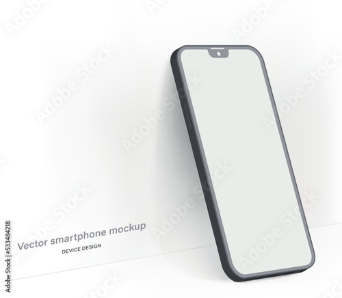 smartphone clay mockup with shadow for application design presentation isolated on grey background. minimalist mobile phone with blank screen. vector 3d isometric illustration