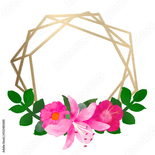 Pink Floral Modern Wreath, Pink, Green, Flowers, Frame, Invitation