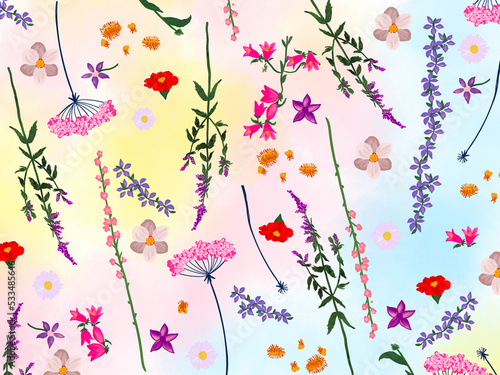 Wild Flowers Colorful Background, Floral, Pink, Purple, red