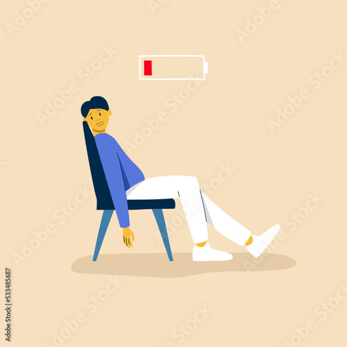 Tired man vector illustration flat color style 10 eps
