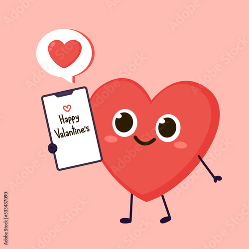 Red cute heart character. Romantic flat style Valentine's Day illustrations to express feelings of love.