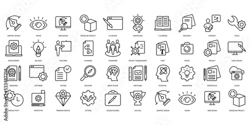Creative process icons set. Set of editable stroke icons.Vector set of Creative process 