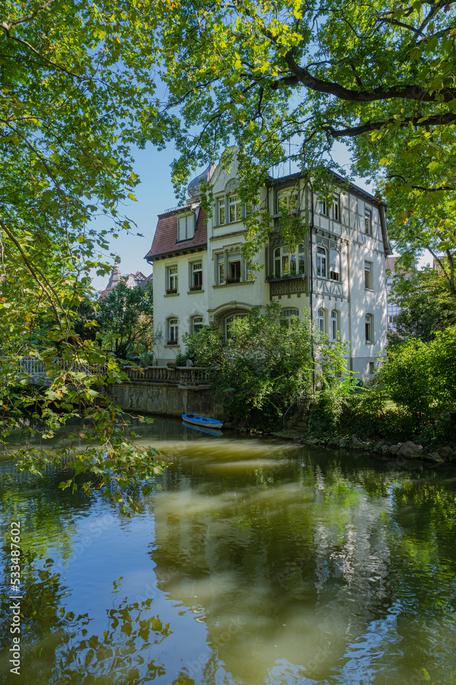 Romantic corners on the canal in Esslingen at the Neckar. Baden Wuerttemberg, Germany, Europe.