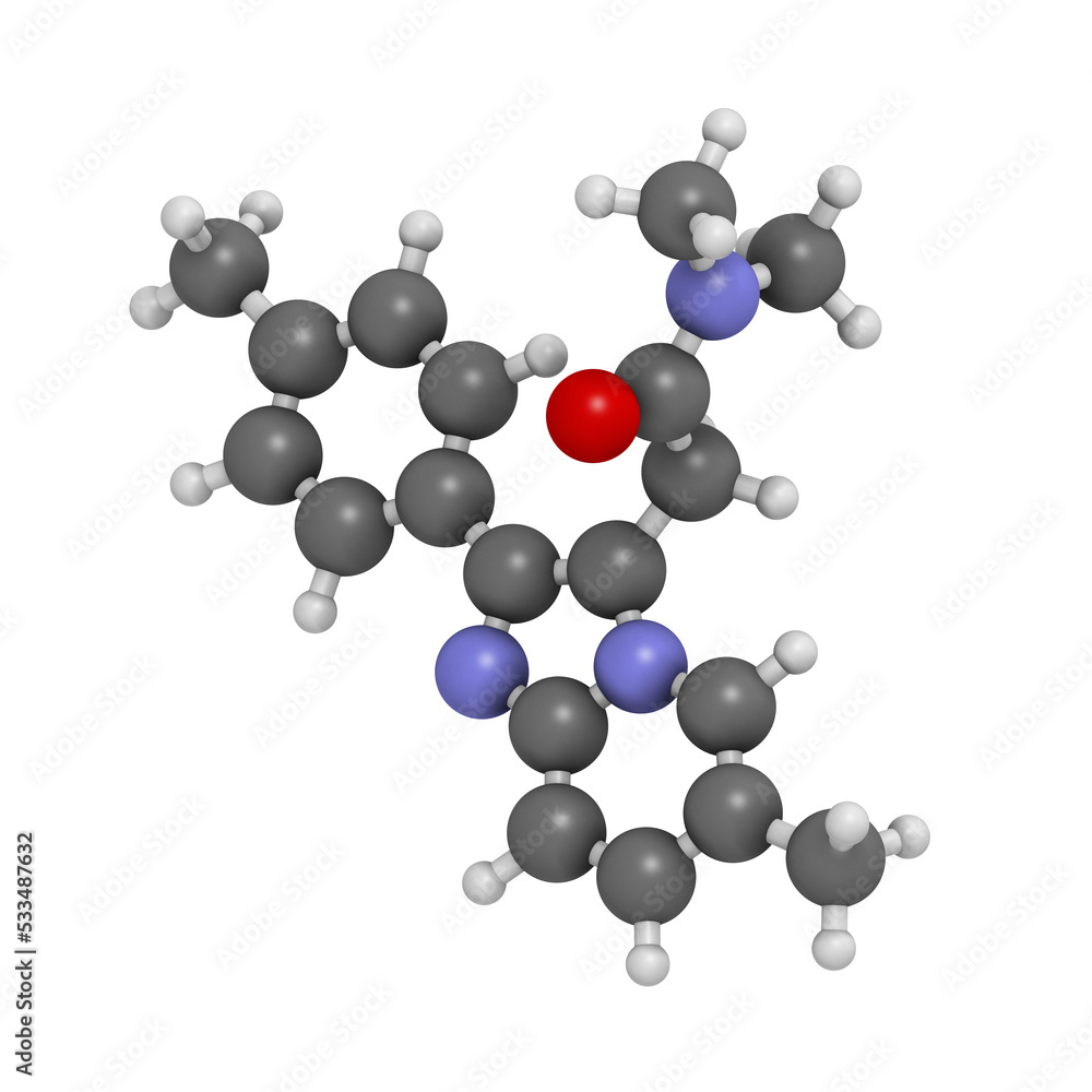 Zolpidem insomnia drug (sleeping pill), chemical structure.