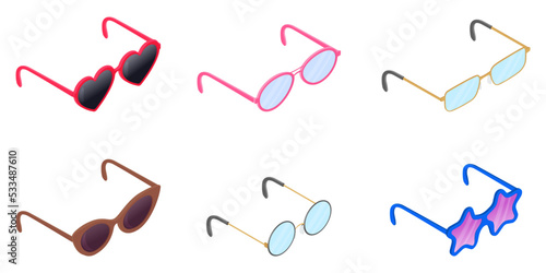 A set of optical and sunglasses.A set of glasses in an isometric style .Vector illustration.