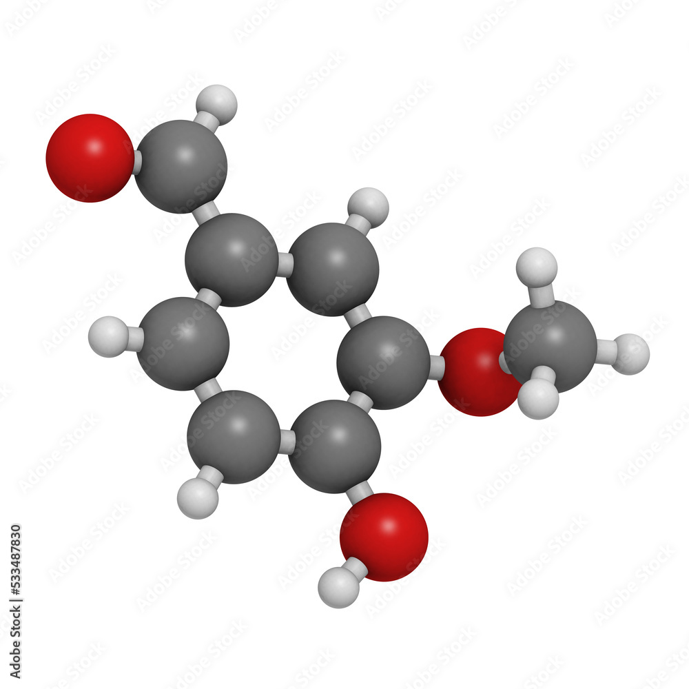 Vanillin vanilla extract molecule, chemical structure. Vanillin vanilla extract molecule, chemical structure.