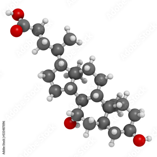 Ursodiol (ursodeoxycholic acid, UDCA) gallstone treatment drug, chemical structure.