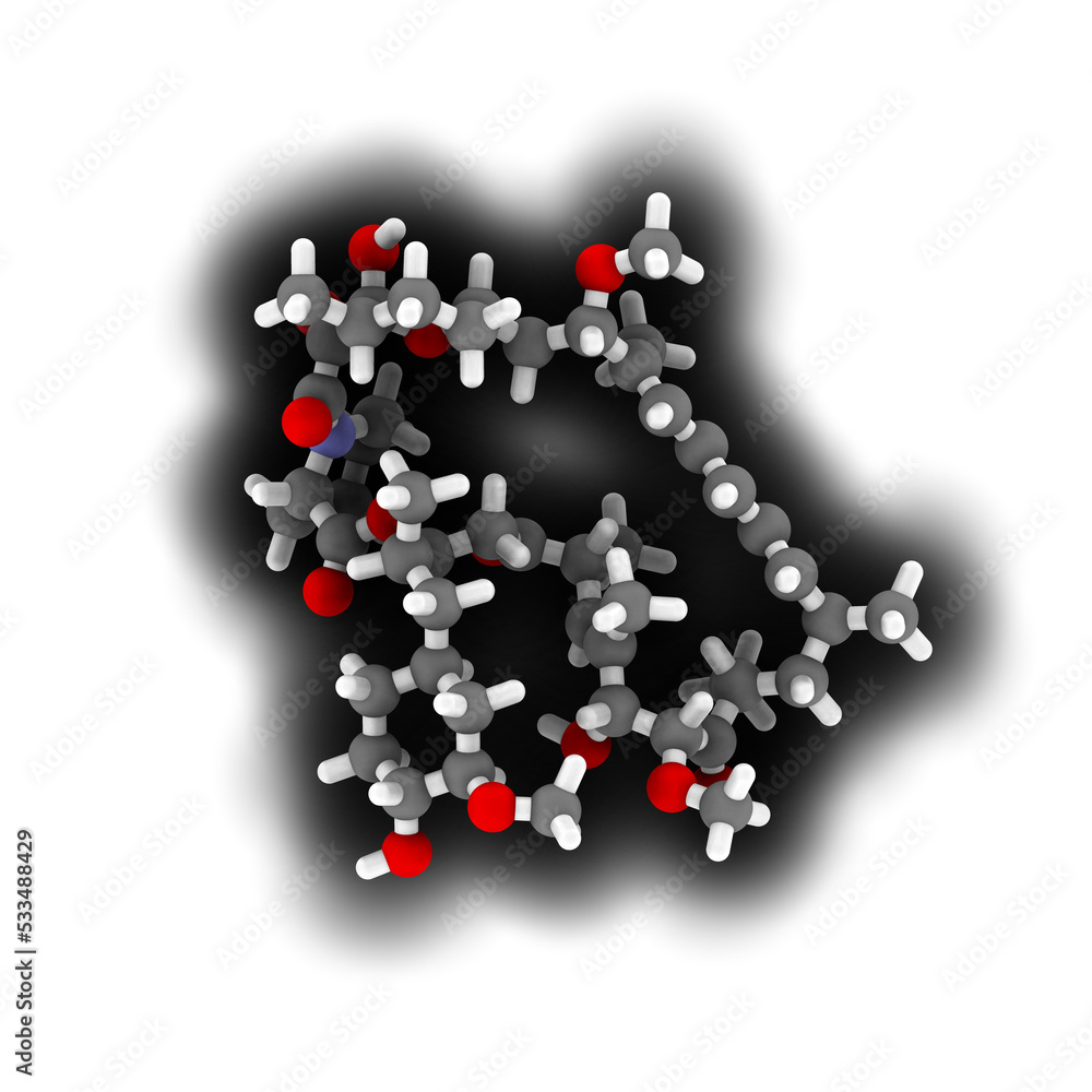 Rapamycin (sirolimus) immunosuppressive drug, chemical structure. Rapamycin (sirolimus) immunosuppressive drug, chemical structure.