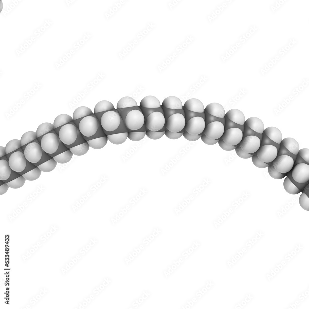 Polyethylene (PE, polythene, polyethene) plastic, chemical structure - linear fragment (detail). Polyethylene (PE, polythene, polyethene) plastic, chemical structure - linear fragment (detail).