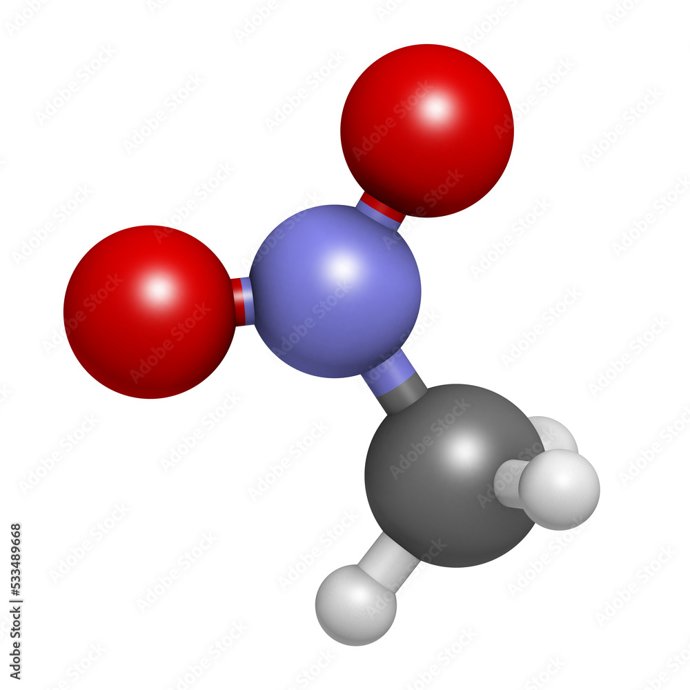 Nitromethane nitro fuel molecule. Used as fuel to power rockets, drag