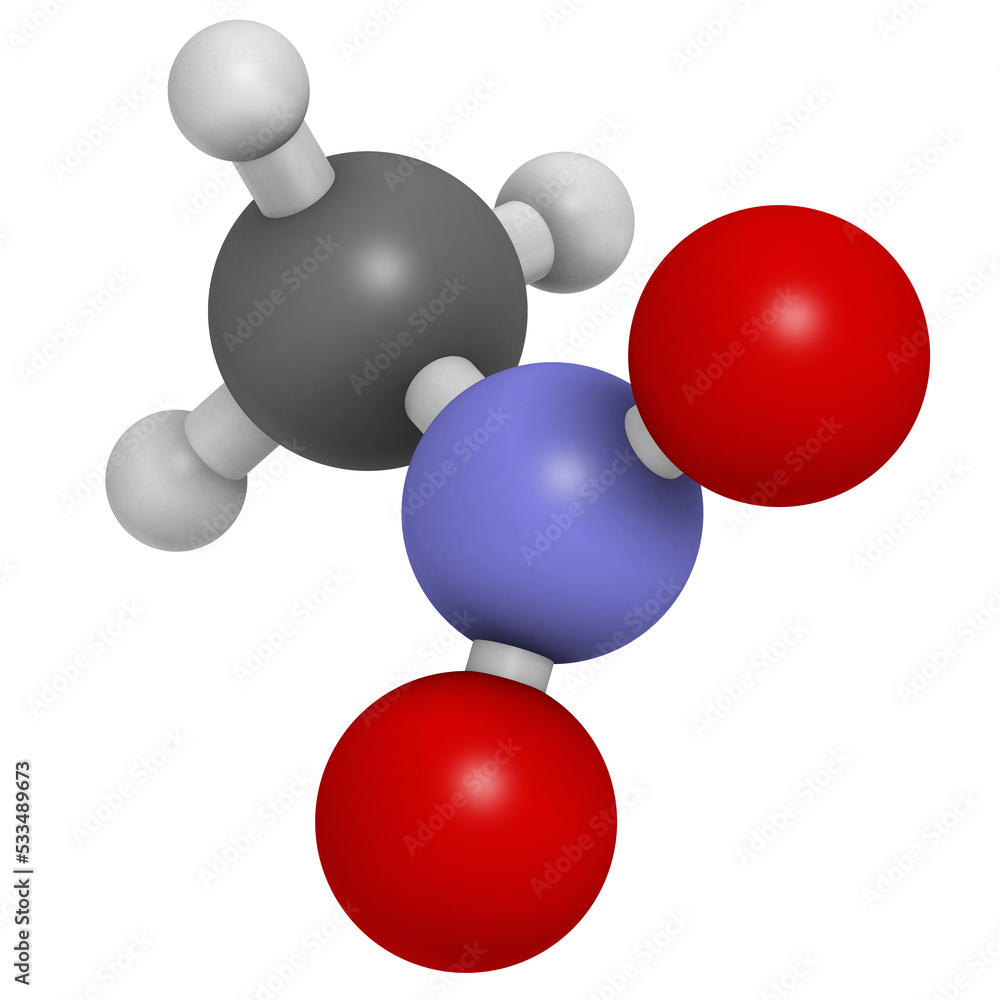 Nitromethane nitro fuel molecule. Used as fuel to power rockets, drag racing cars, etc. Also used as high explosive. Nitromethane nitro fuel molecule. Used as fuel to power rockets, drag racing cars, etc. Also used as high explosive.
