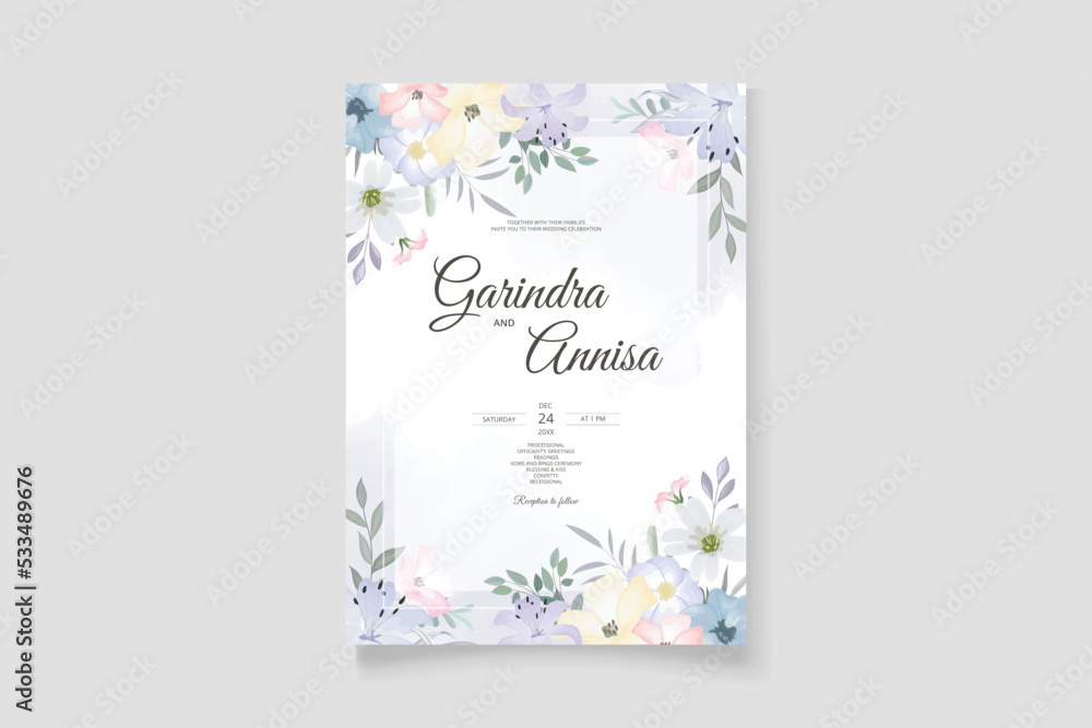 Fototapeta premium Beautiful floral frame wedding invitation card template Premium Vector
