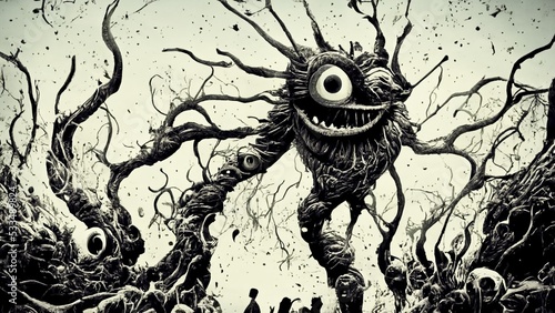 monster creature imaginary eye tentacles render floating ink fantasy