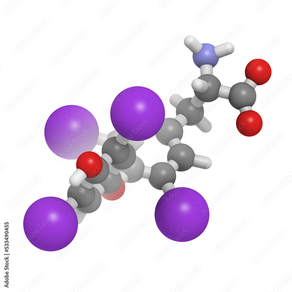 thyroxine hormone molecule, chemical structure. thyroxine hormone molecule, chemical structure.