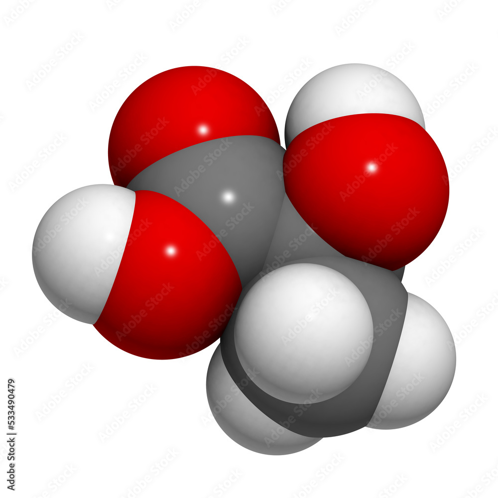 Lactic acid (milk acid, L-lactic acid) molecule, chemical structure. Lactic acid (milk acid, L-lactic acid) molecule, chemical structure.