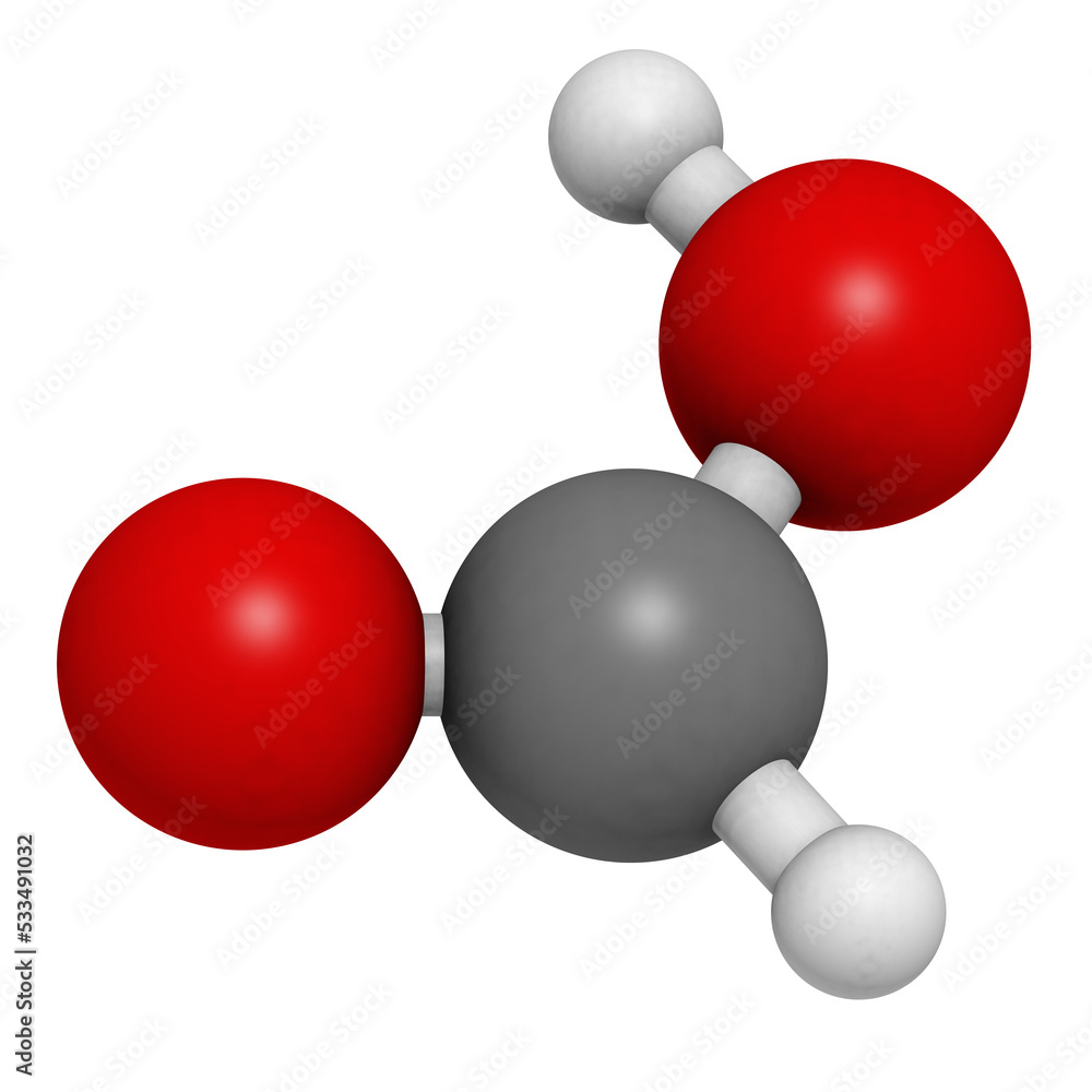 Formic acid ant sting chemical, molecular model. Formic acid ant sting chemical, molecular model.