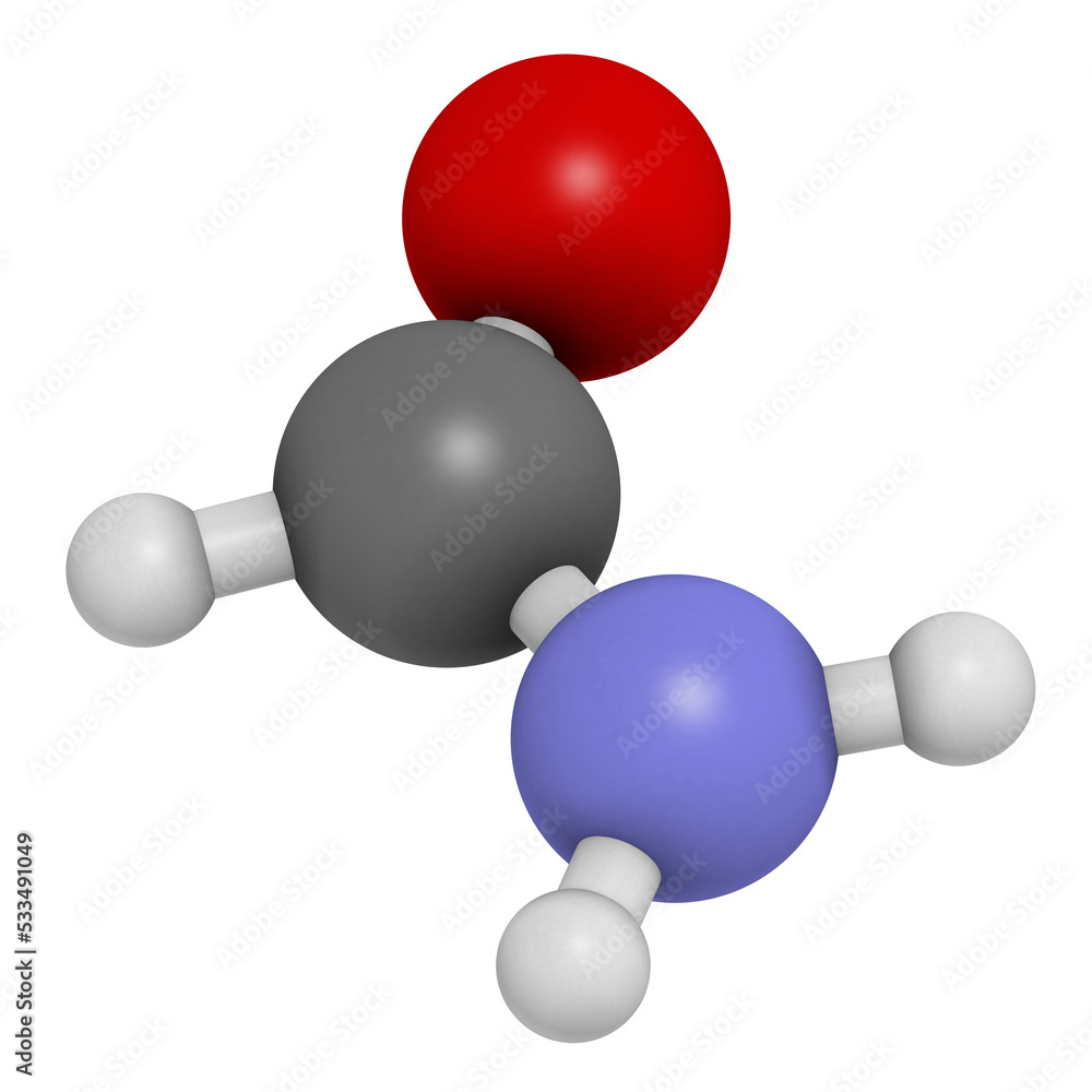 Formamide (methanamide) solvent molecule. Formamide (methanamide) solvent molecule.